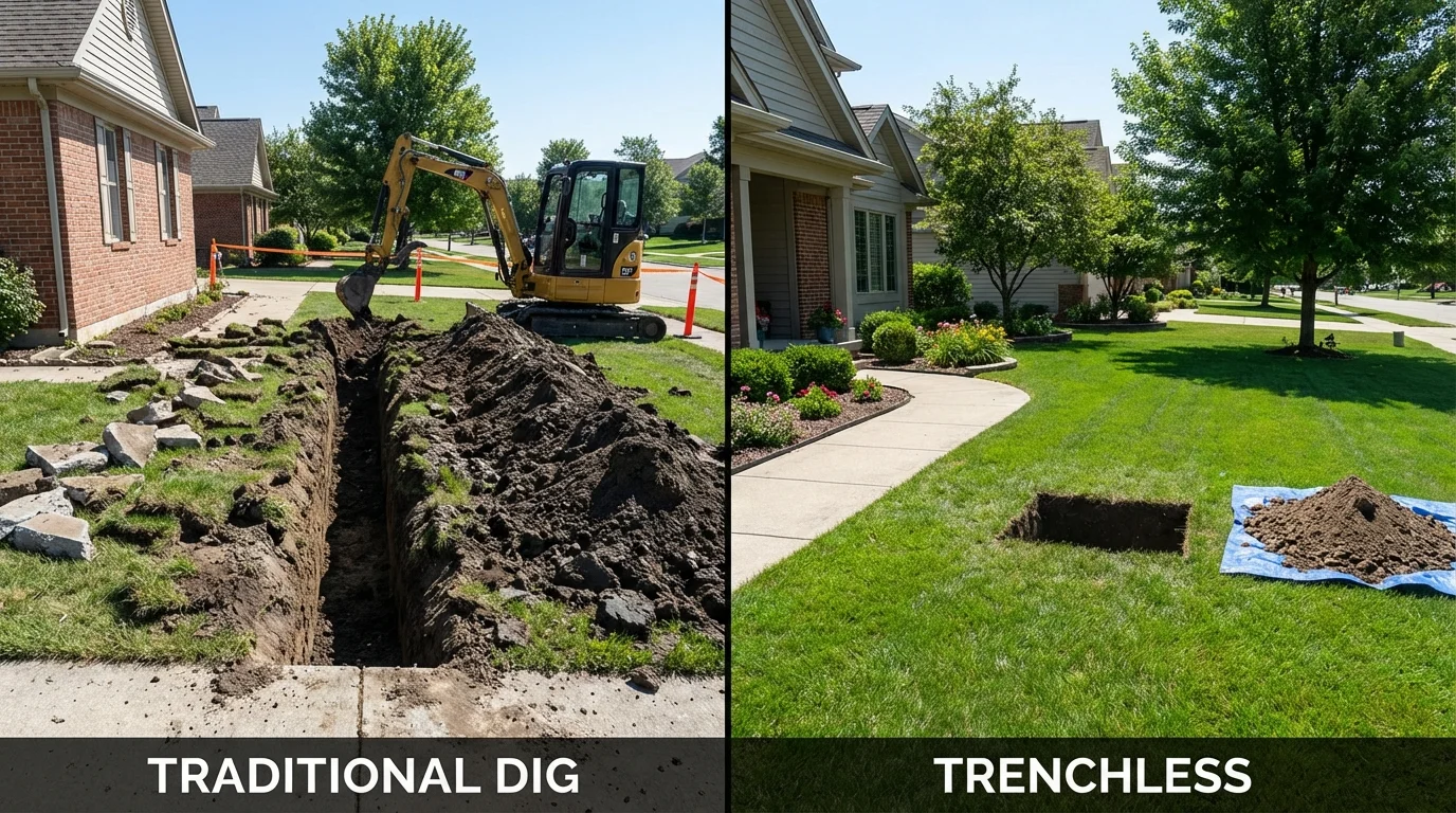 Trenchless sewer repair with minimal yard damage versus traditional excavation in Moreno Valley, CA